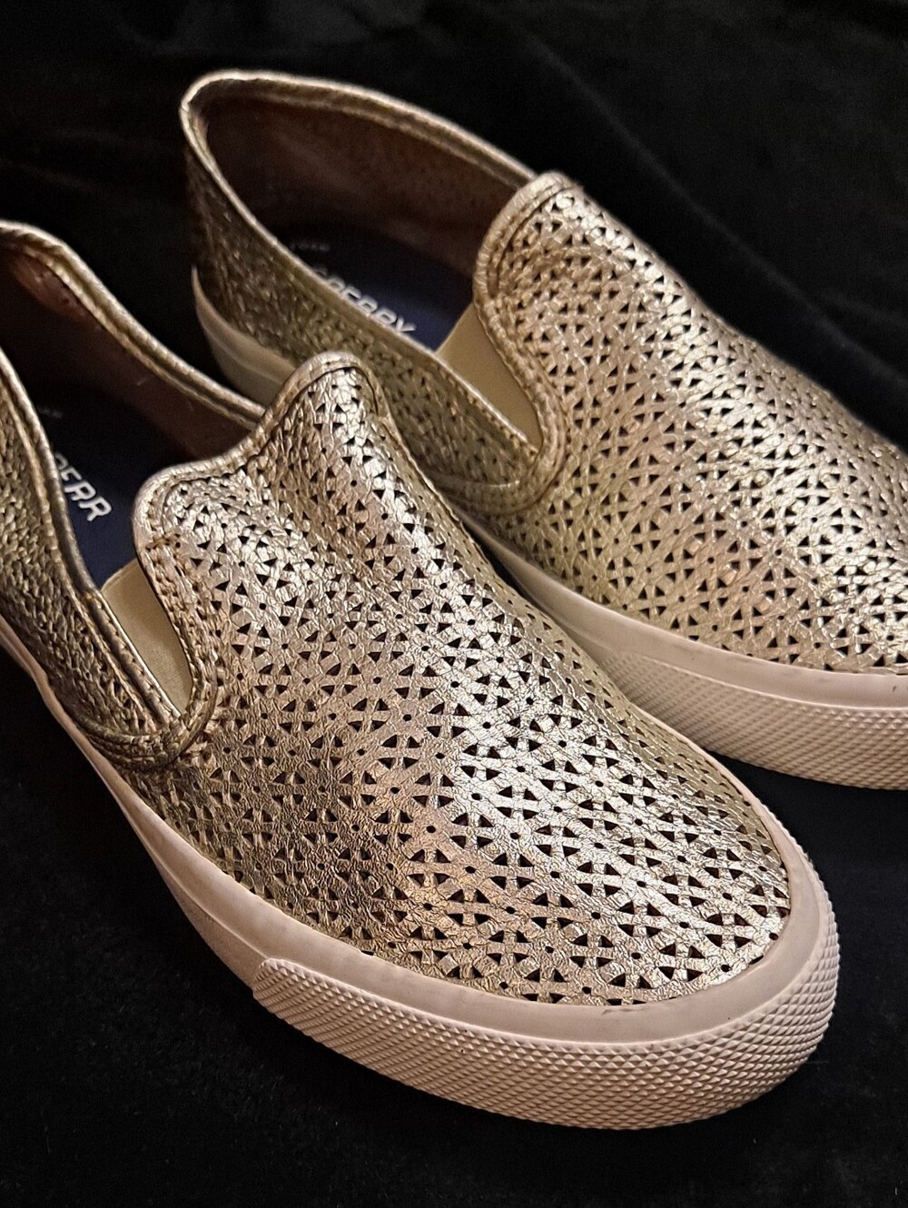 Sperry Metallic Slip-On Perforated Women's Sneakers - Gold Sz 11M
